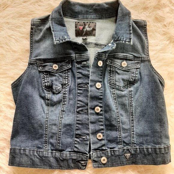Guess Women's Blue Button Up Mid Wash Denim Vest Size L - Picture 2 of 7
